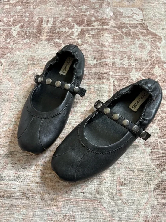 Steve Madden Black Mary Jane Flats with Studded Strap - Picture 2 of 5